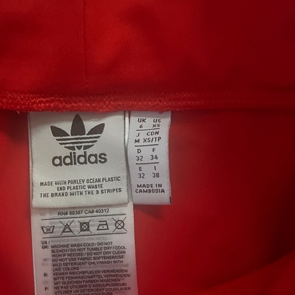 XS Adidas Red Shorts with White Stripes - Picture 2 of 2